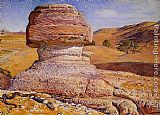 William Holman Hunt Paintings - The Sphinx, Gizeh, Looking towards the Pyramids of Sakhara by William Holman Hunt